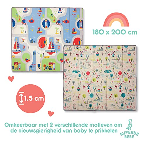 Baby Speelmat 180x200x1.5cm XXL Omkeerbare Foam Vloermat - Baby Speeltapijt - Zintuiglijke Ontwikkeling Speelkleed Cadeau Schatje (A) - Afbeelding 3