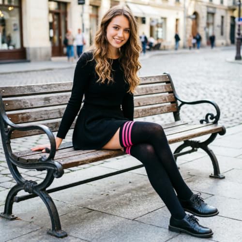 Image of DRESHOW Extra Long High Thigh Socks Striped Over Knee Thin Tights Long Stocking