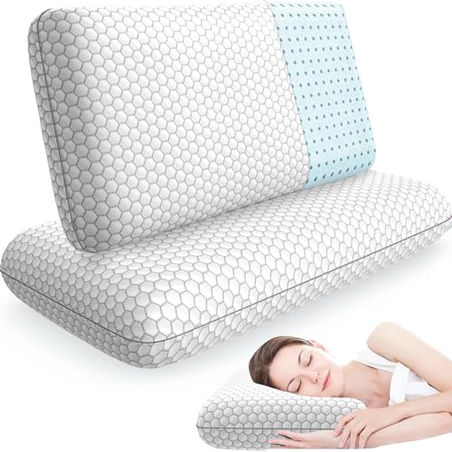 Image of CushyOasis Memory Foam Pillows for Side, Back and Stomach Sleepers, Set of 2, Bed Pillow with Washable Cover and Breathable Mesh, Bed Pillow for Sleeping (Light Grey,Queen Size)