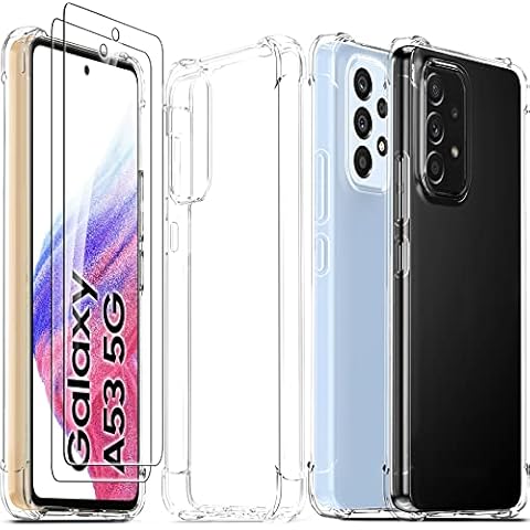 Ferilinso Carcasa Funda para Samsung Galaxy A53 5G Transparente Silicona Fundas Case con 2 Piezas de Cristal Templado Cover