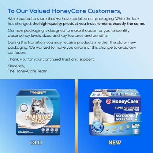 HONEY CARE All-Absorb, XXL 30"x36", 30 Count, Dog and Puppy Training Pads, Ultra Absorbent and Odor Eliminating, Leak-Proof 5-Layer Potty Training Pads with Quick-Dry Surface, Blue, A39