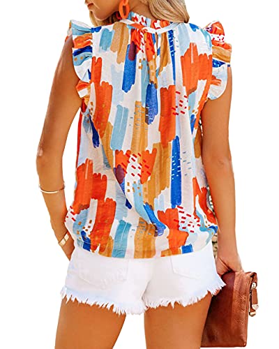 Allimy Womens Summer Blouses Loose High Neck Striped Ruffle Tank Fashion 2022 Tops 2X #TOP5