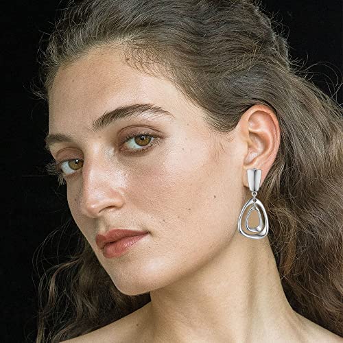 Matte Gold Silver Large Clip On Earrings for Women Statement Earrings3