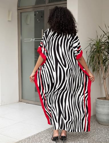 Image of KECVOT Kaftan Dresses for Women V-Neck Print Swimsuit Cover Up Plus Size Beach Caftan Lounge Dress