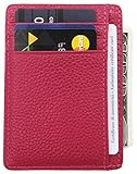 DEEZOMO RFID Blocking Genuine Leather Credit Card Holder Front Pocket Wallet With ID Card Window - Rose