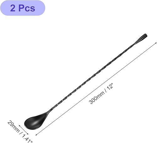 Miniatura 2 de uxcell Cuchara de bar para mezclar cócteles, 2 cucharas de acero inoxidable de mango largo de 12 pulgadas, cucharas de mezcla de bebidas con mango