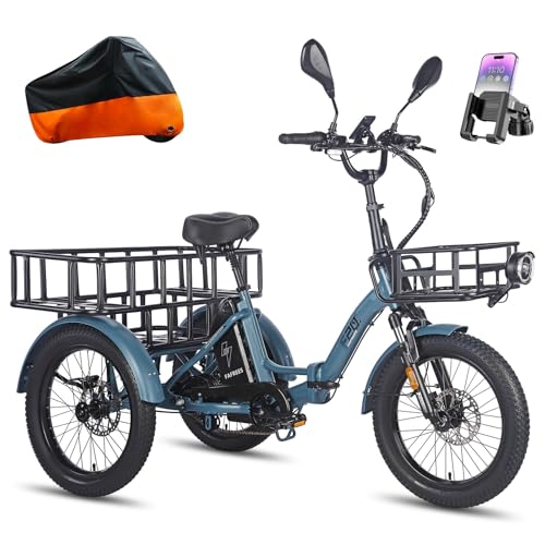 Fafrees 3-Wheel Electric Trike for Adults UK 2025 F20 MATE, 1008Wh/48V 21Ah Battery for 65-115KM | 20x3.0 Fat Tyres Cargo Ebike, Foldable Electric Tricycle Hydraulic Brakes (BLUE-LG+STD REAR+FRONT)