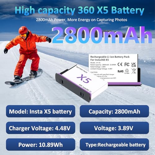 Kit chargeur Insta360 X5 évite coupure vidéo 2 batteries pour caméscope