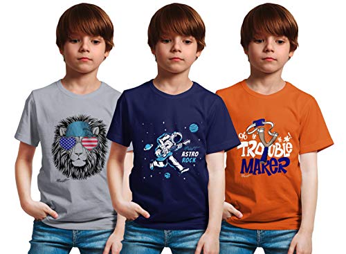 Image of minicult Cotton Boys Half Sleeve Kids Tshirt with Chest Print and Bright Colors(Multicolor)(Pack of 3)
