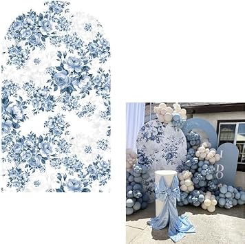 Blue Florasl Arch Backdrop Cover Baby in Bloom Baby Shower Decorations Arch Stand Spandex Covers Afternoon Tea Event Wedding Birthday Party Decors 3.3x6.5ft Cover,3856