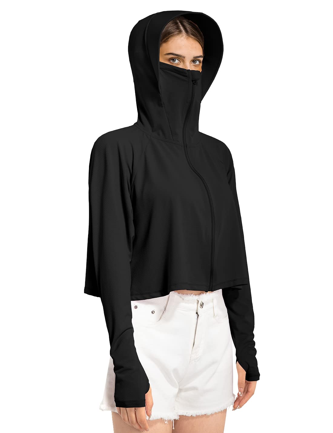 Locachy Womens UPF 50+ Sun Protection Jacket Lightweight Zip up Outdoor Running Hiking Hoodie with Face Mask