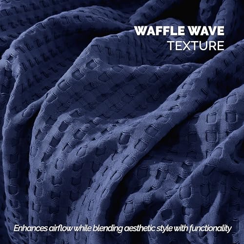 Image of Elegant Comfort Premium 100% Cotton Waffle Blanket - Lightweight Breathable Waffle Weave Bed Blanket - Soft and Warm All Season Blanket for Couch, Sofa and Bed, Twin Size 68x88 Inches, Navy Blue