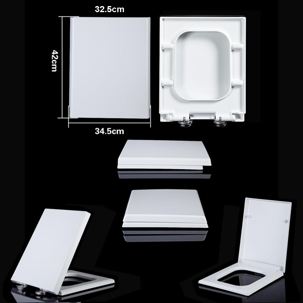 Tapa cuadrada blanca para asiento de inodoro, forma rectangular, cierre suave silencioso, fácil fijación superior, agujero ciego, modelos 03B (05A)