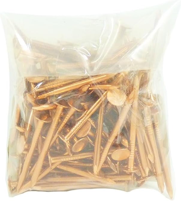 2" Solid Copper Smooth Shank Roofing Nails, 10 Gauge, 3/8" Head, Diamond Point, for Slate and Tile Roofing, Gutters, Sheet Metal, Decorative Copper, Saddlery, 1 lb (Approx. 93 Nails), Made in USA
