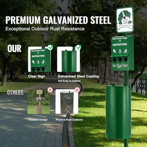 Image of VEVOR Dog Waste Station, 11.5 Gallon Pet Waste Station with Lockable Bag Dispenser, 50 Can Liners & 600 Waste Bags, Outdoor Pet Poop Station for Apartments, Parks, Backyard, Dog Waste Disposal System