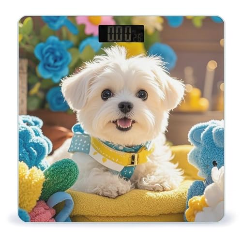 Báscula de baño digital diseño cachorro maltés resistente vidrio templado miniatura 1