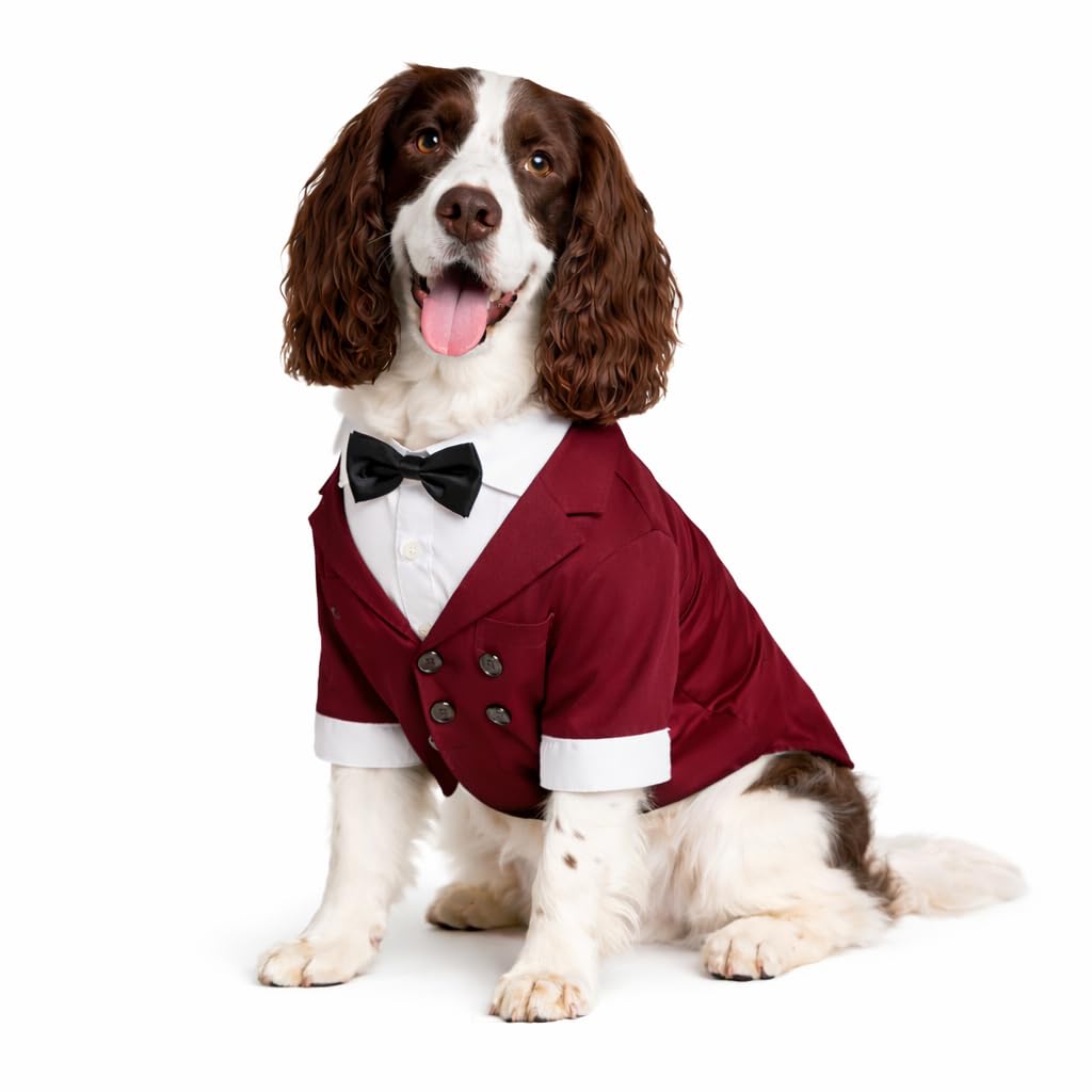 Lovelonglong Pet Costume Dog Suit Formal Tuxedo with Black Bow Tie for Large Medium Small Dogs Cat Wedding Clothes Reddish brown L-S