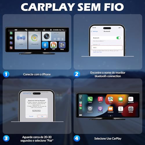 Tela sensível ao toque HD de 10.26 polegadas Carplay sem fio, Portátil Apple Carplay e Android Auto