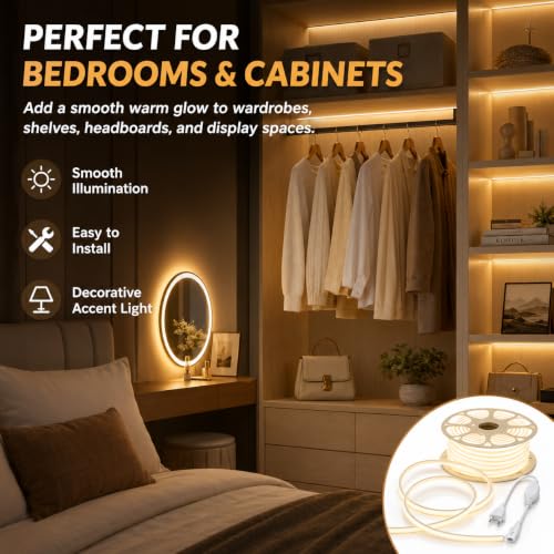 Image of One94Store 5M LED Neon Strip Light, 10mm Warm White Waterproof Flexible COB Neon Rope Light, Cuttable LED Strip for Indoor Outdoor Wall Decor, Home, Shop, Party & Festival, 6 Month Warranty
