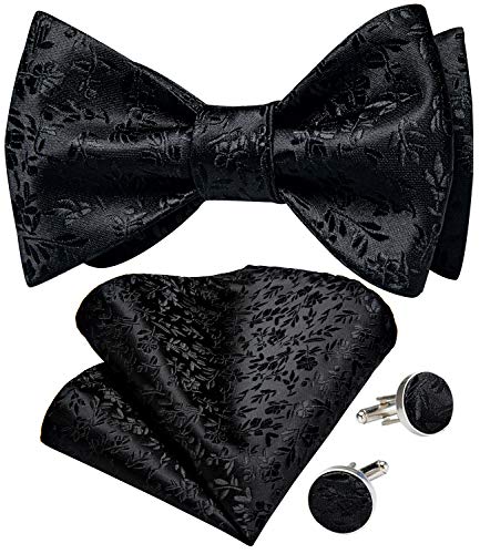 Image of DiBanGu Men Bow Tie Paisley Striped Self-Bow Tie for Men and Silk Woven Bowtie Pocket Square Cufflinks Wedding Party