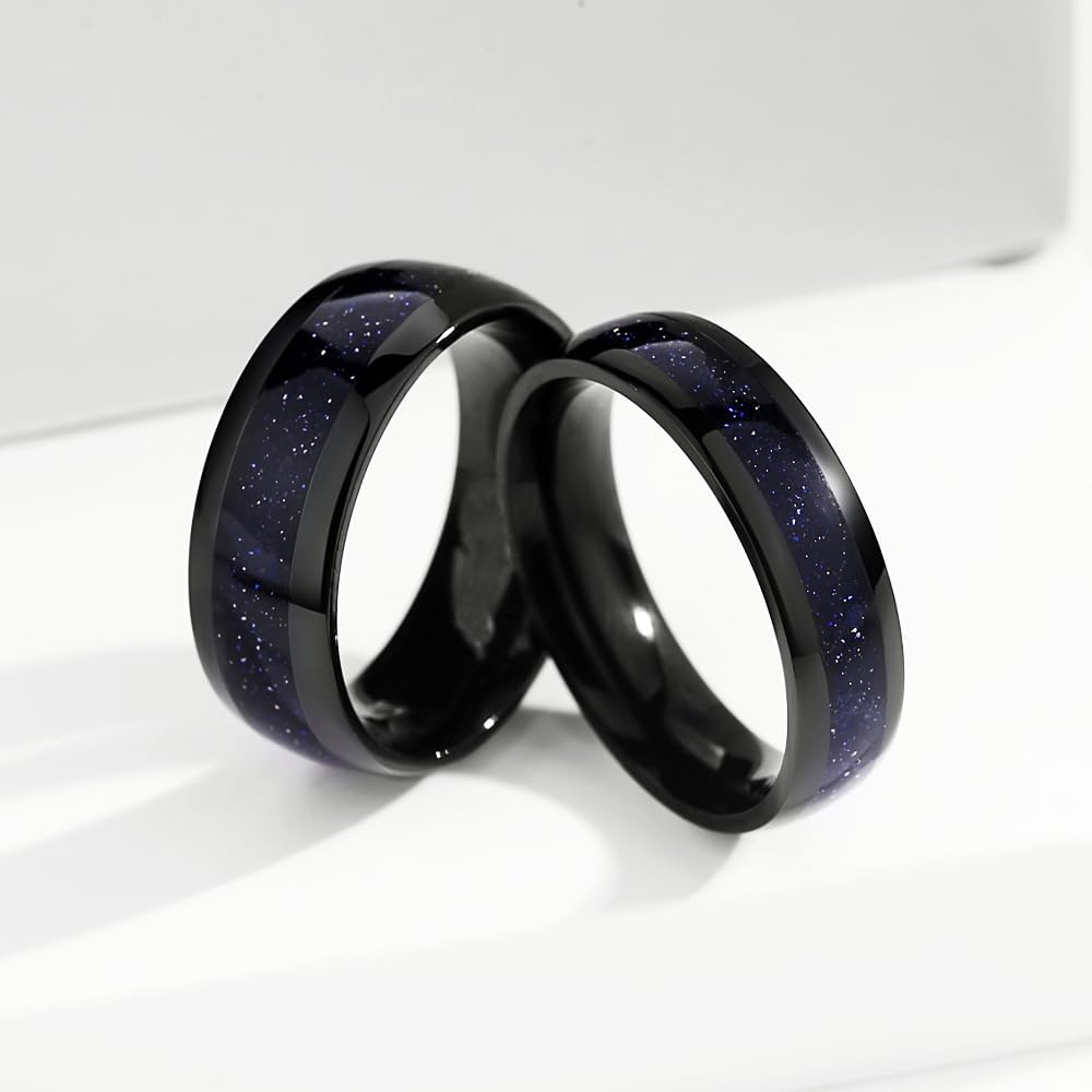 Personalized Promise Rings for Women/Men, Custom Promise Rings for Her, Promise Rings for Couples, Matching Couple Rings for Him and Her, Blue Sandstone Filled Wedding Engagement Ring 8mm/6mm Bands