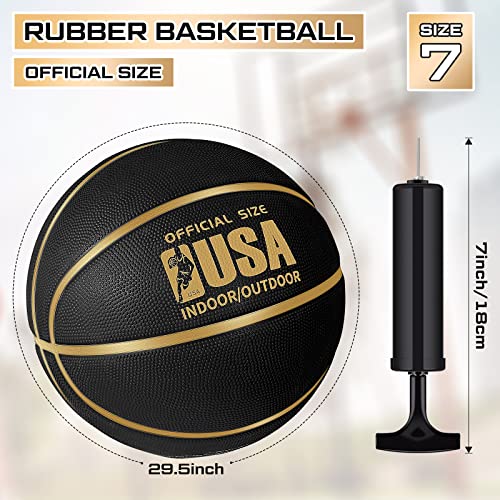 Lenwen 2 Pieces Official Size Basketball Size 7 Indoor Outdoor Rubber Basketball For Game Practice Training Basketball With Pump For Youth Teens Adults Kids (Black) #TOP1