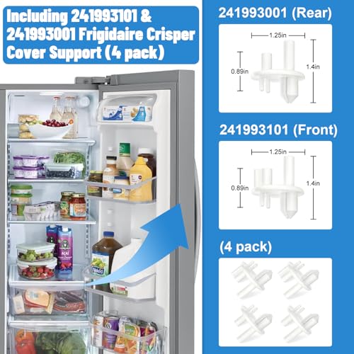 UPGRADED 241969501 Refrigerator Shelf Frame Compatible with Frigidaire Shelf Replacement Parts Crisper Drawer Pan Cover with 241993101 & 241993001 Crisper Cover Support FGHS2631PF4A, LFSS2612TF0 Shelf