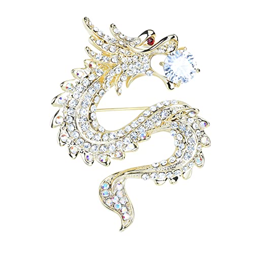 Image of Vintage Crystal Dragon Brooch Lapel Pin Decorative Safety pins for Clothing Rhinestone Animal Brooch Jewelry