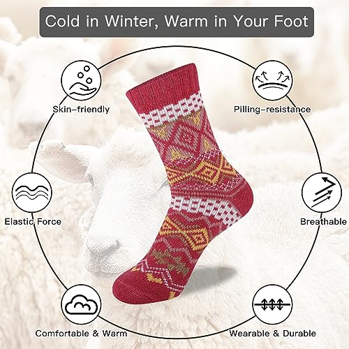 COOVAN Womens Wool Socks for Cold Weather, Winter Warm Soft Knit Thermal Crew Socks for Women (5 Pairs)2