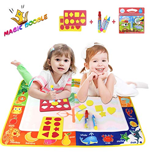 Joy-Fun Presents for 2-4 Year Old Girls Boys Aqua Magic Doodle Mat Water Coloring Book Set Water Doodle Toys for Kids Toddlers Water Drawing Mat with Magic Pens Christmas Birthday Gifts