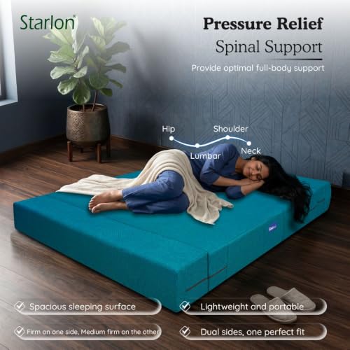 Image of Starlon 3 Seater Sofa Cum Bed Foldable 3-in-1 Sofa Bed with 1 Year Warranty, Washable Jute Fabric Cover | Aqua Teal 5x6 Ft
