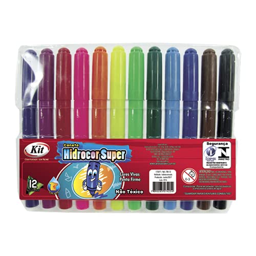 Caneta Hidrocor Kit Jumbo estojo com 12 cores sortidas.