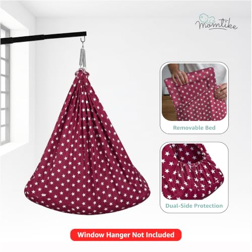 Image of Baby Cradle Swing for Newborns | Cotton Fabric Filled with Recron Fibre | Hanger Spring, Mosquito Net & Mattress with Insert Pocket | Jhoola, Thottil, Joli, Jokali, Onjal (Red)