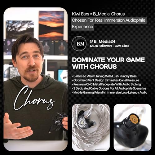 Image of Linsoul Kiwi Ears x B Media: Chorus Dynamic Driver in Ear Monitor IEMs | with Powerful and Engaging Tuning, CNC Metal Faceplate, 2Pin Cable for Audiophiles Musicians, Black, 3.5mm with Mic