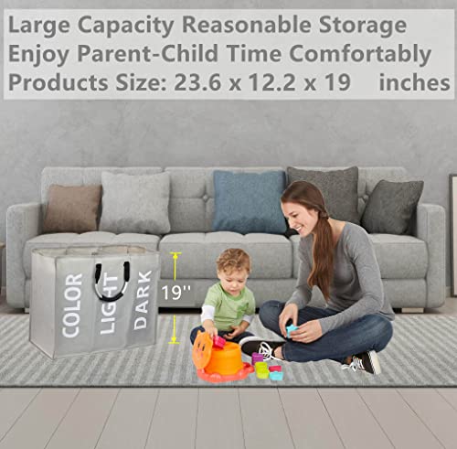 Slim Laundry Hamper 3 Section Sorter With Handles Large Capacity Foldable 19" Tall Waterproof Laundry Basket For Dirty Clothes Storage (Light Grey) #TOP3