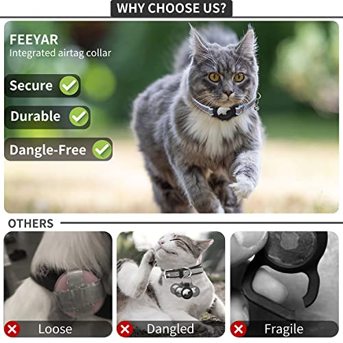 Reflective Airtag Cat Collar, Feeyar Integrated Air Tag Cat Collar For Apple, Leather Gps Cat Collar With Airtag Holder And Bell [Blue], Tracker Cat Collars For Girl Boy Cats, Kittens And Puppies #TOP1