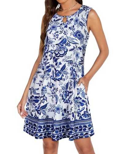 Image of Summer Dresses for Women 2026 Casual Sleeveless Sundress Floral Loose Fit Beach Cover Up with Pocket