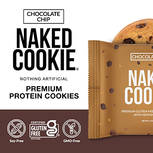 Naked Nutrition Naked Chocolate Chip Protein Cookies - Premium Gluten-Free High Protein Cookies, Only 1G Sugar, 6G Fiber, No Artificial Sweeteners, Soy Free, No Gmos - 12 Pack #TOP1