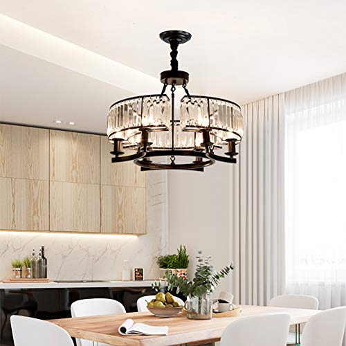 Kpibest 23.6 Inch Crystal Chandelier Hanging Lighting Fixtures Semi Flush Mount Matte Black Finish, Modern Luxury Pendant Ceiling Lights With 6 E14 Base For Dining/Living Room Bedroom #TOP5