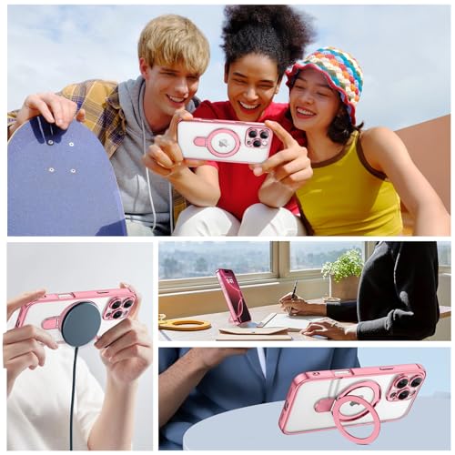 Image of GUAGUA for iPhone 16 Pro Max Case Compatible with Magsafe Clear iPhone 16 Pro Max Cases Plating Edge Invisible Ring Holder Shockproof Protective Kickstand Phone Cover for Phone 16 Pro Max 6.9 inch, Pink