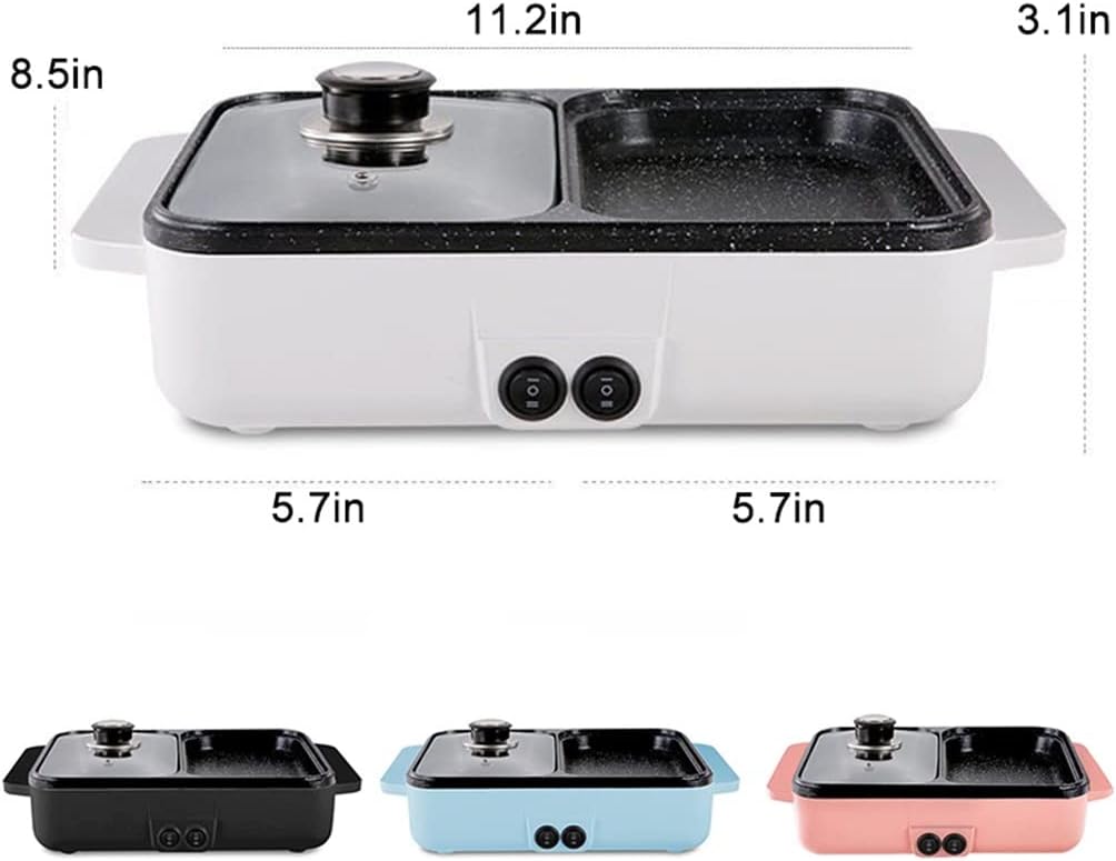 110V/220V 2 IN 1 Electric Hot Pot Cooker BBQ Grill Non Stick Plate Barbecue Pan Hot Pot 1400W (Color : White, Size : 34.5x25x8cm)