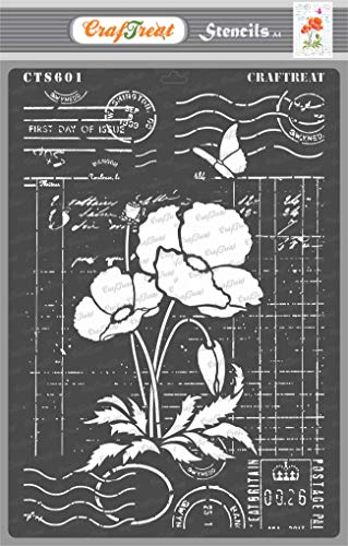 Craftreat Poppy Stencils For Painting On Wood And Fabric- Ledger Poppy - Size: A4 (8.3 X 11.7 Inch) - Reusable Diy Art And Craft Stencils For Mixed Media Art - Poppy Stencils For Painting On Wood #TOP17