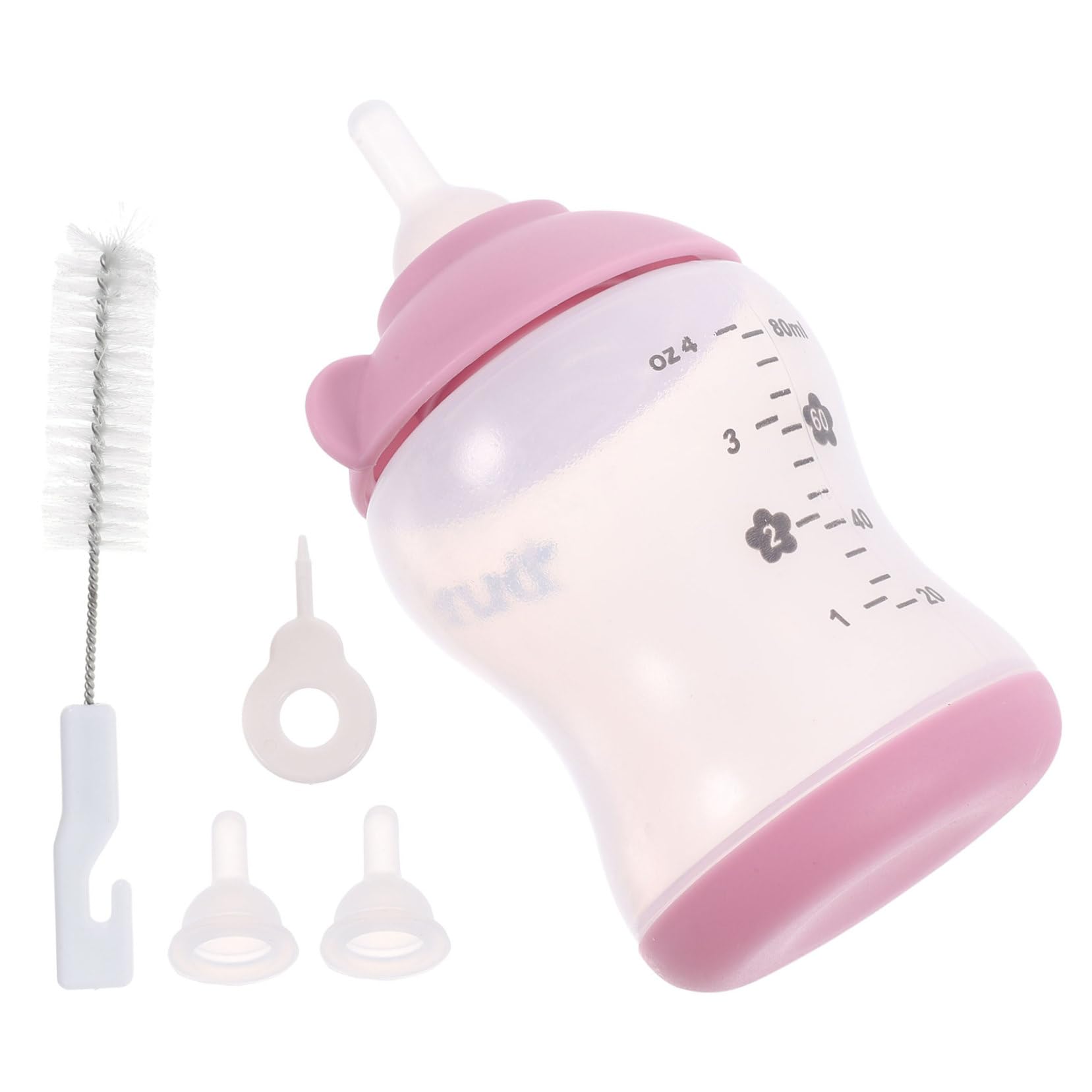 POPETPOP Pet Nursing Feeding Bottle Pacifiers 5pcs Set Mini Nipple for Kittens Puppy Kitten Feeding Tools Accurate Scale Prevent Overfeeding