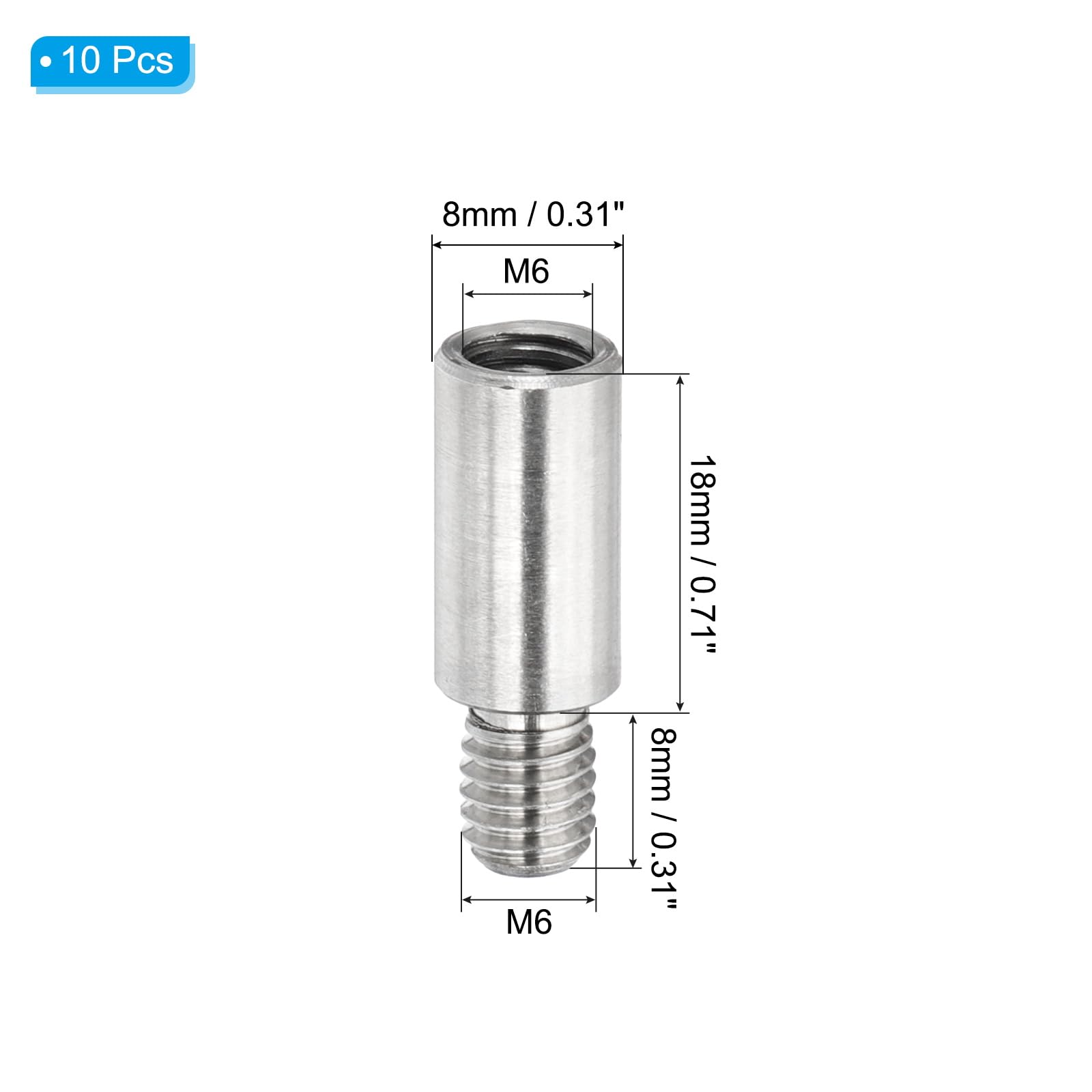 PATIKIL 10 Pcs M6x18+8mm Stainless Steel Standoff Extension Posts Screws,Metric Male Female Thread Adapters Spacer for PCB,Quadcopter Drone,Computer & Circuit Board Assortment Kit - Image 2