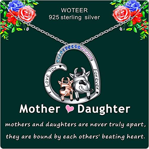 WOTEER Cow Necklace Jewelry for Women Sterling Silver Cow Heart-Shaped Pendant Mothers Day Gifts for Mom Daughter Girls (cow necklace)