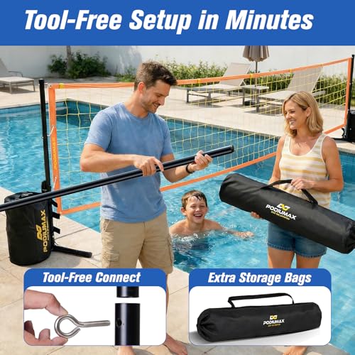 PodiuMax Pool Volleyball Net with Lights for Inground Pool, 15-30FT Adjust by PodiuMax - Used condition - Image 3