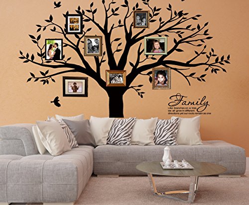 Lskoo Large Family Tree Wall Decal With Family Llike Branches On A Tree Wall Decals Wall Sticks Wall Decorations For Living Room (Black) #TOP6