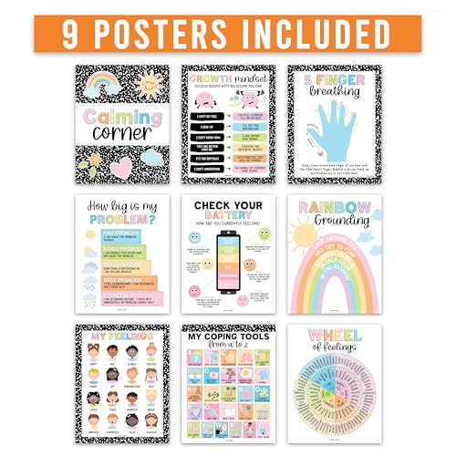 Hadley Designs 9 Calming Corner Posters for Classroom Must Haves - Calm Down Corner Supplies with Emotions Chart, School Counselor Mental Health Poster, Feelings Chart For Kids, Pastel Classroom Decor — view 3