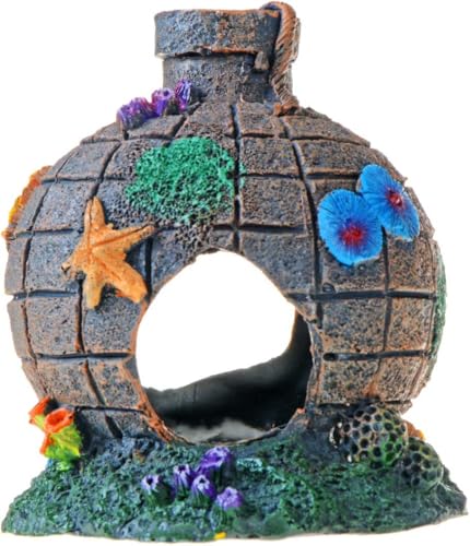 Uotyle Resin Fish Cave with Sea Star, Coral Design Fish Tank Decoration, Aquarium Ornament Decorations Hollow Cave Stone for for Betta Fish Hide and Play