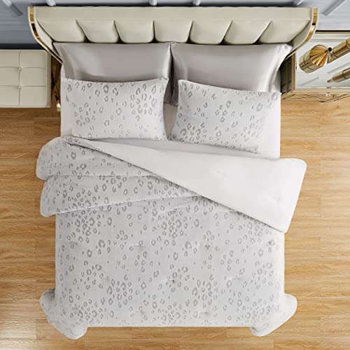 Juicy Couture Queen Comforter Set - Valentina Leopard 3-Piece Machine Washable Bedding Comforter Set - 100% Polyester, White #TOP5